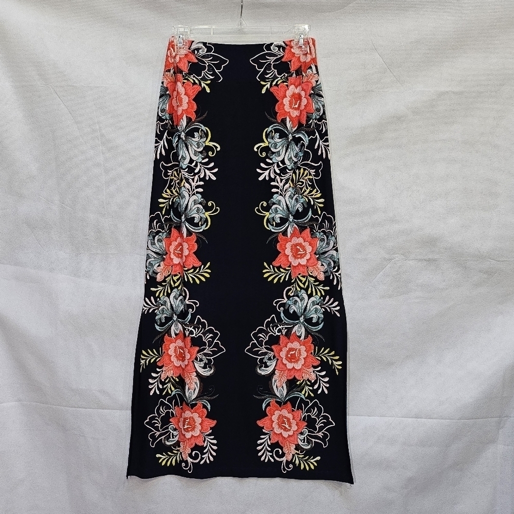 Coco Bianco Floral Maxi Skirt with Long Slits 95% Polyester 5% Spandex Sz S - Picture 4 of 6